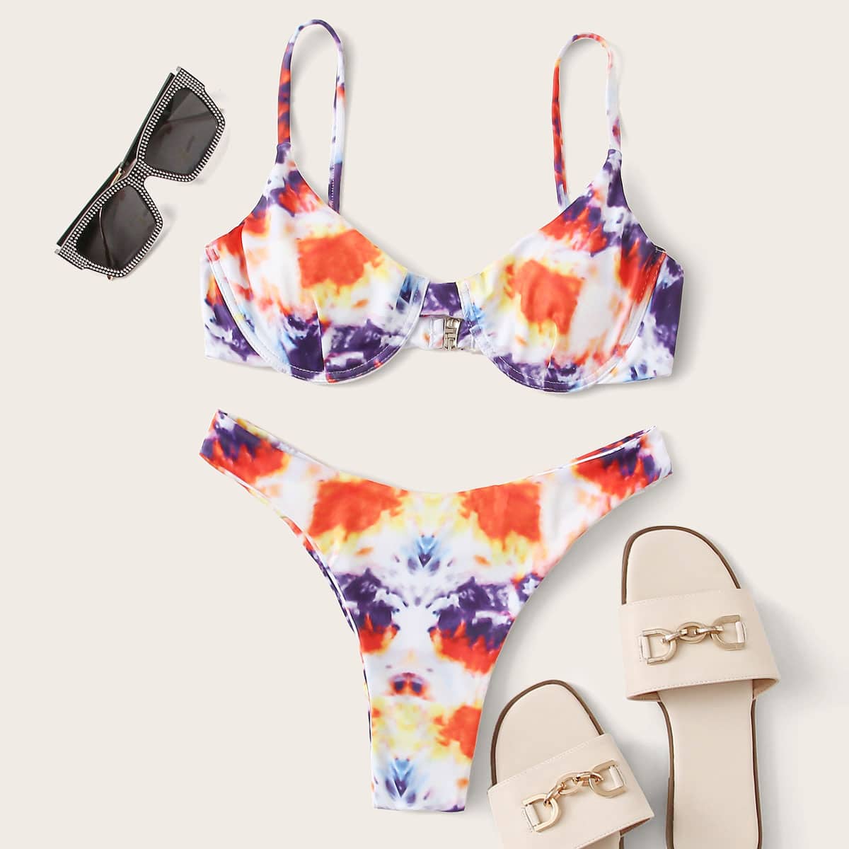 

Tie Dye Underwire High Cut Bikini Swimsuit, Multicolor