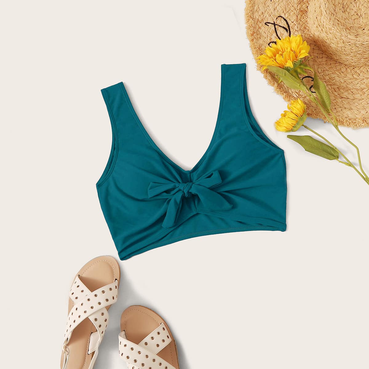 

Knot Front Bikini Top, Green