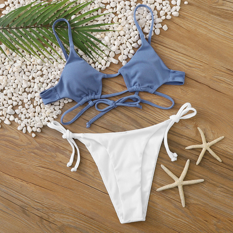 

Rib Cut Out Tie Side Bikini Swimsuit, Multicolor