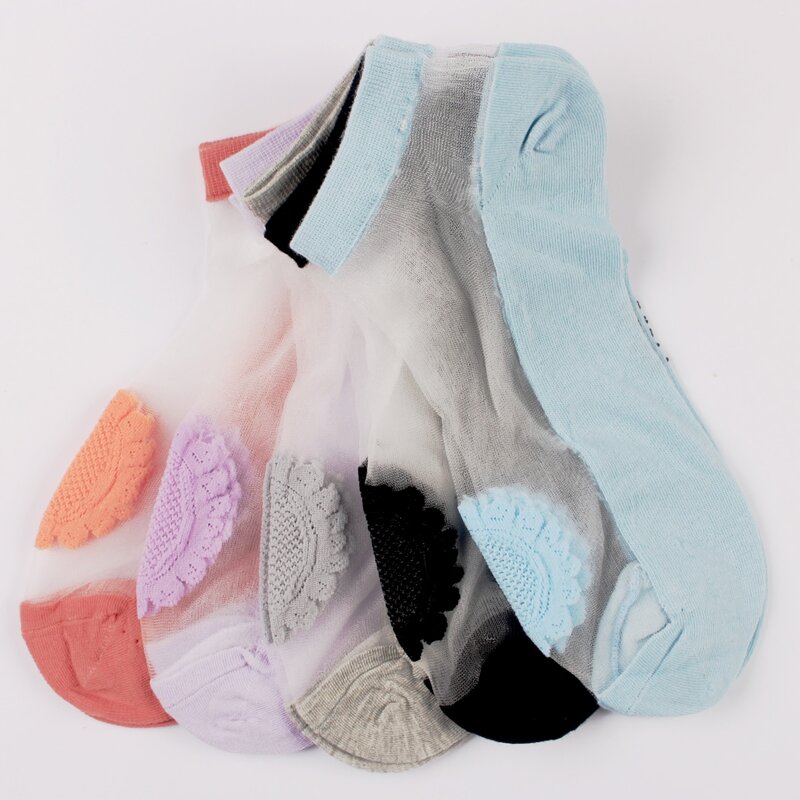 

5pairs Contrast Mesh Ankle Socks, Multicolor