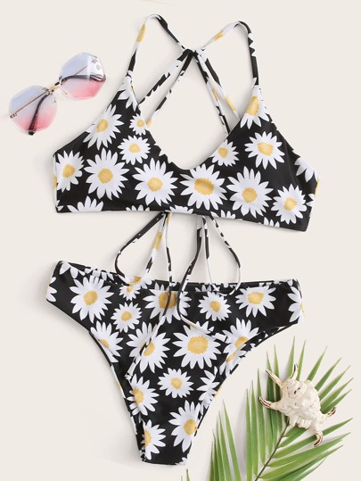 Daisy Floral Tie Back Bikini Swimsuit