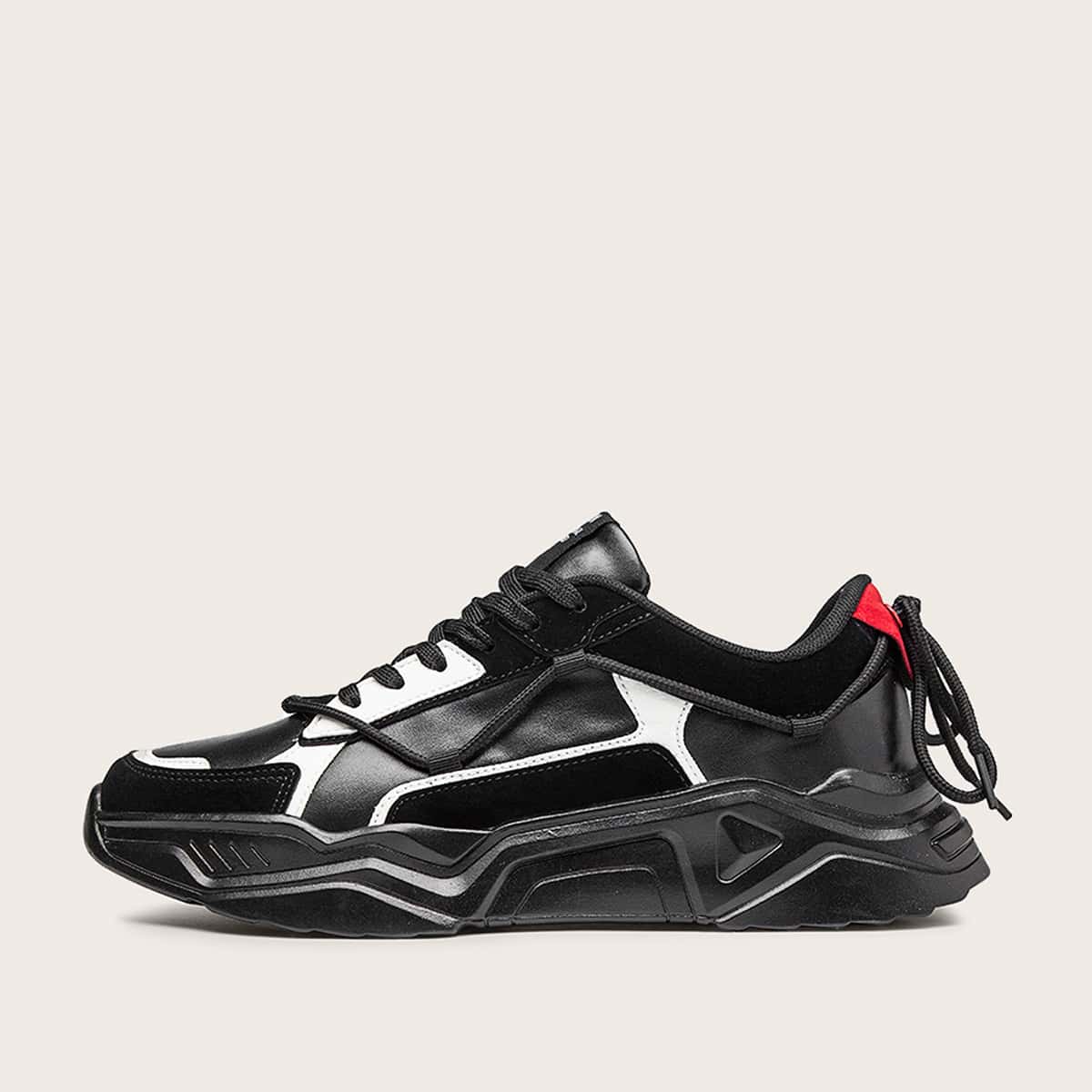 

Lace-up Front Low Top Chunky Sneakers, Black