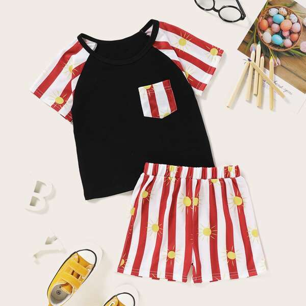 

Toddler Boys Stripe Raglan Sleeve Tee & Shorts, Black