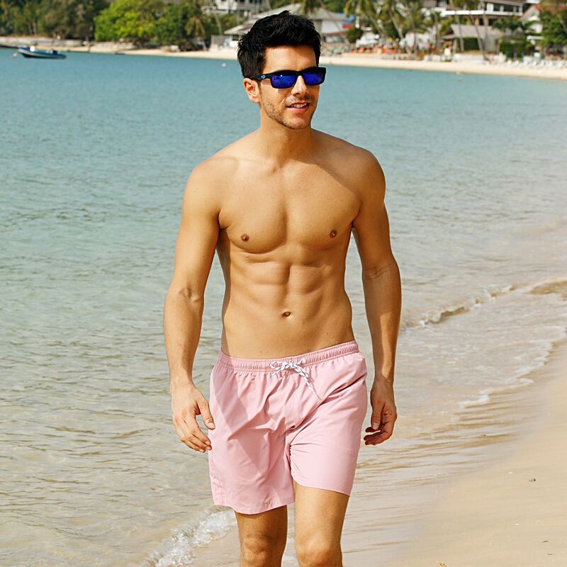 

Guys Drawstring Waist Solid Swim Trunks, Pink