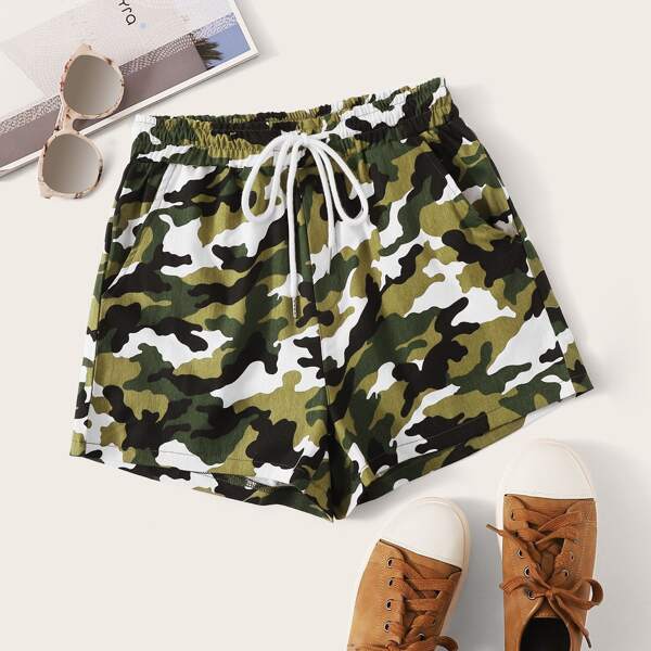 

Camo Drawstring Waist Shorts, Multicolor