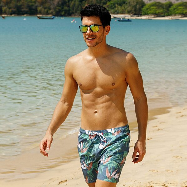 

Men Tropical Print Drawstring Waist Swim Trunks, Multicolor