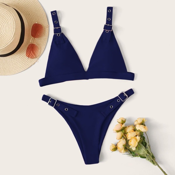 

Бикини с высоким вырезом и пряжкой, Синий