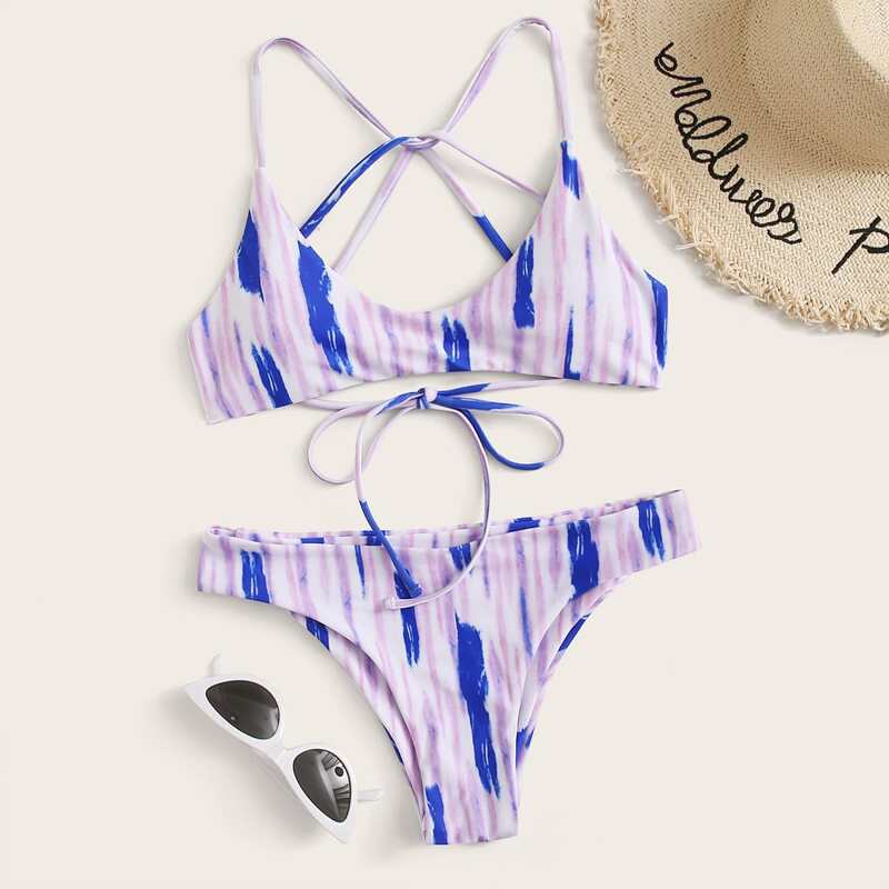 

Tie Dye Tie Back Bikini Swimsuit, Purple
