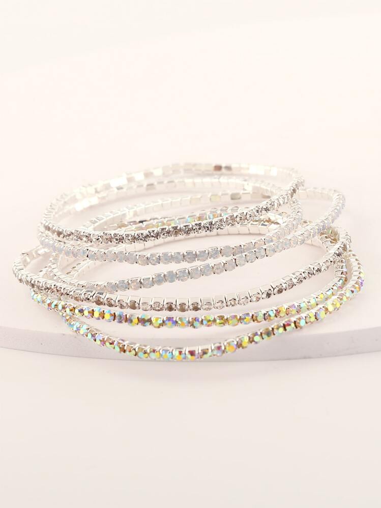 6st Rhinestone gegraveerde armband - Zilver - Bekijken 2