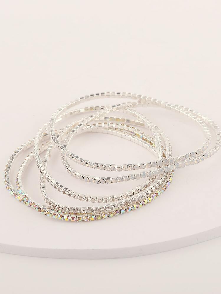 6st Rhinestone gegraveerde armband - Zilver - Bekijken 3