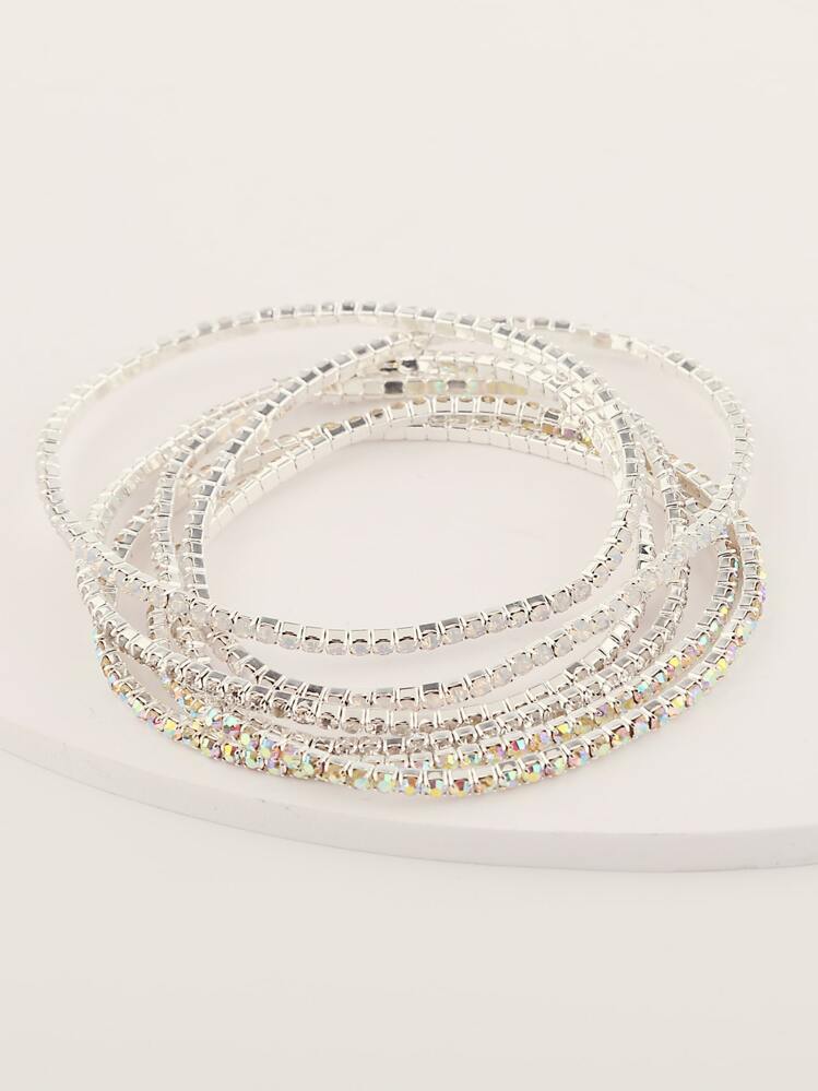 6st Rhinestone gegraveerde armband - Zilver - Bekijken 5