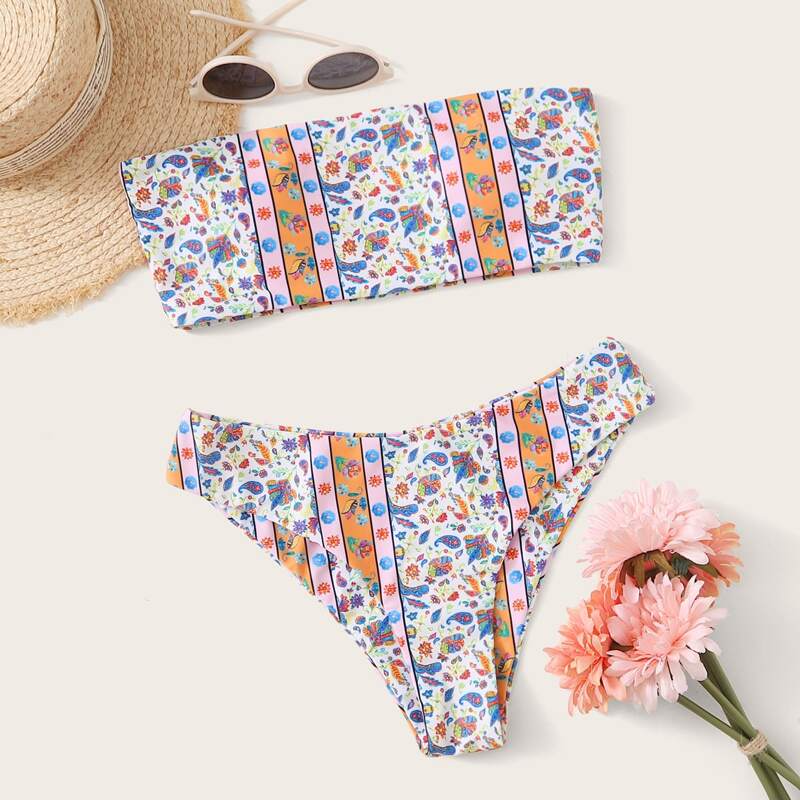 

Tribal Bandeau Bikini Swimsuit, Multicolor