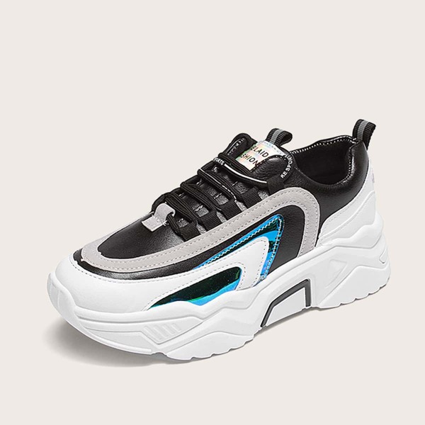 

Letter Graphic Mesh Panel Chunky Sneakers, Multicolor