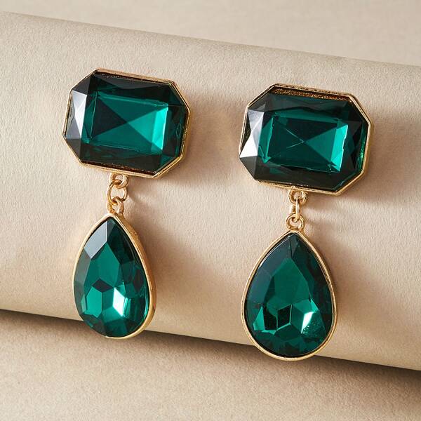 

1 pair Gemstone Engraved Water Drop Earrings, Green