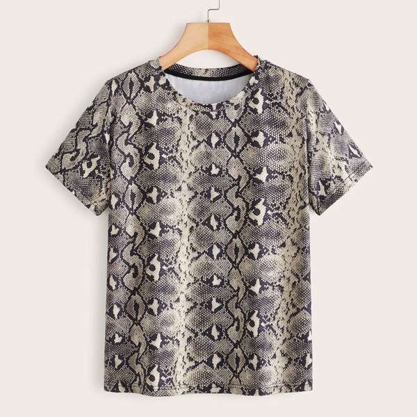 

Snakeskin Print Short Sleeve Tee, Multicolor