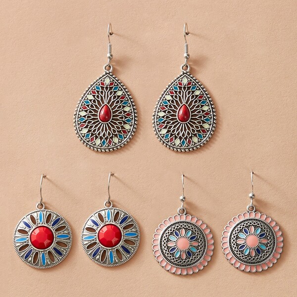 

1 pair Hollow Out Tribal Pattern Drop Earrings, Multicolor