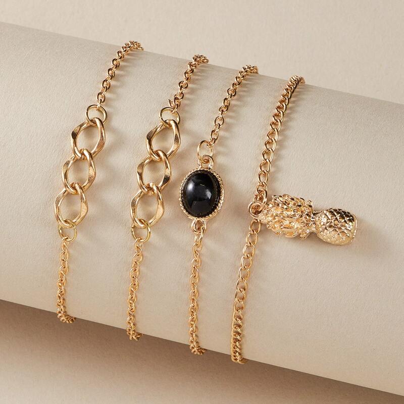 

4 pieces Pineapple Charm Chain Bracelet, Gold