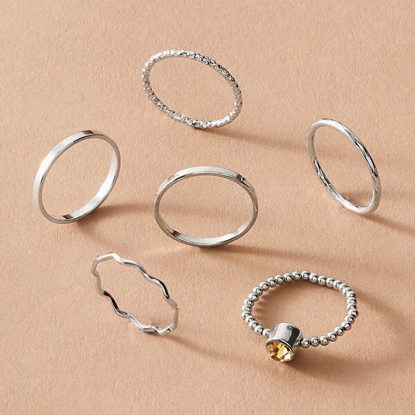 

6 pieces Rhinestone Decor Ring, Silver