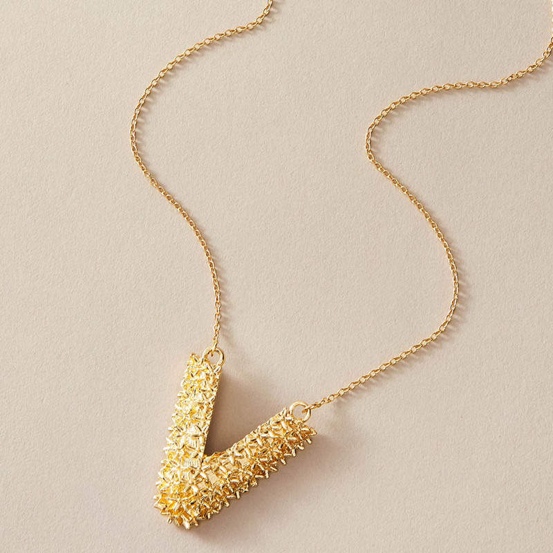 

1 piece Textured V-shaped Necklace, Gold