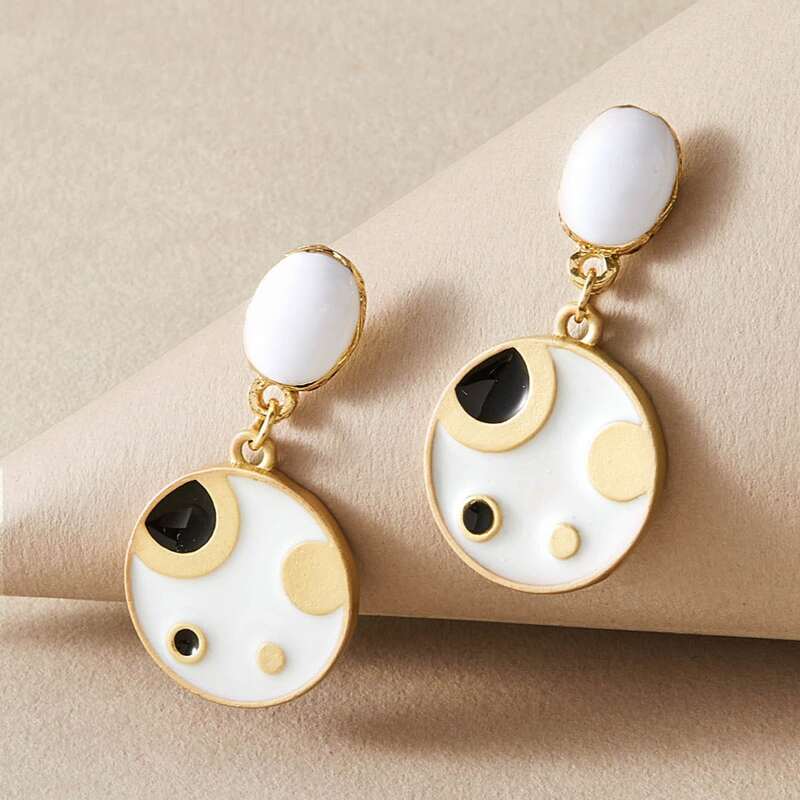 

1 pair Color Block Round Drop Earrings, White