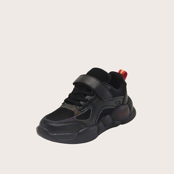 

Girls Lace-up Front Mesh Panel Sneakers, Black