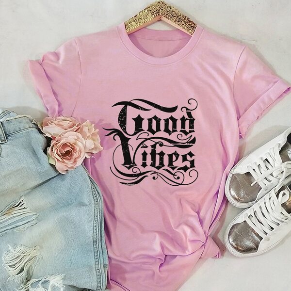 

Pink Letter Graphic Round Neck Tee