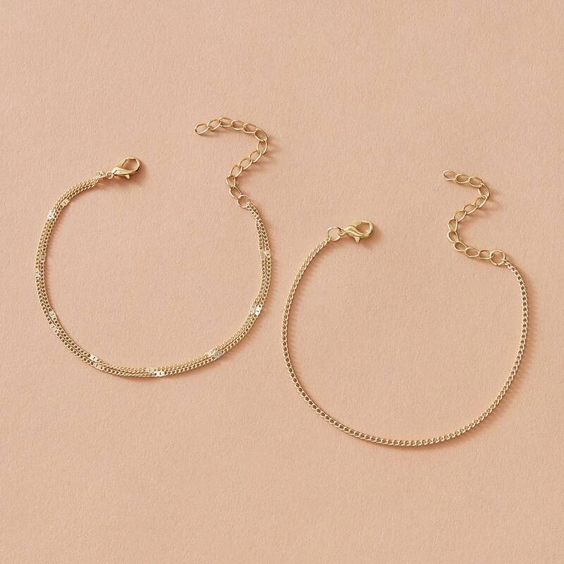 

2 pieces Layered Chain Anklet, Gold