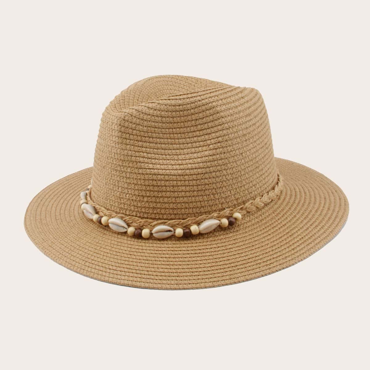

Guys Shell Decor Straw Hat, Khaki