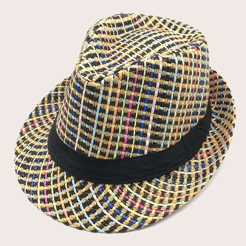 

Guys Colorful Striped Pattern Straw Hat, Multicolor