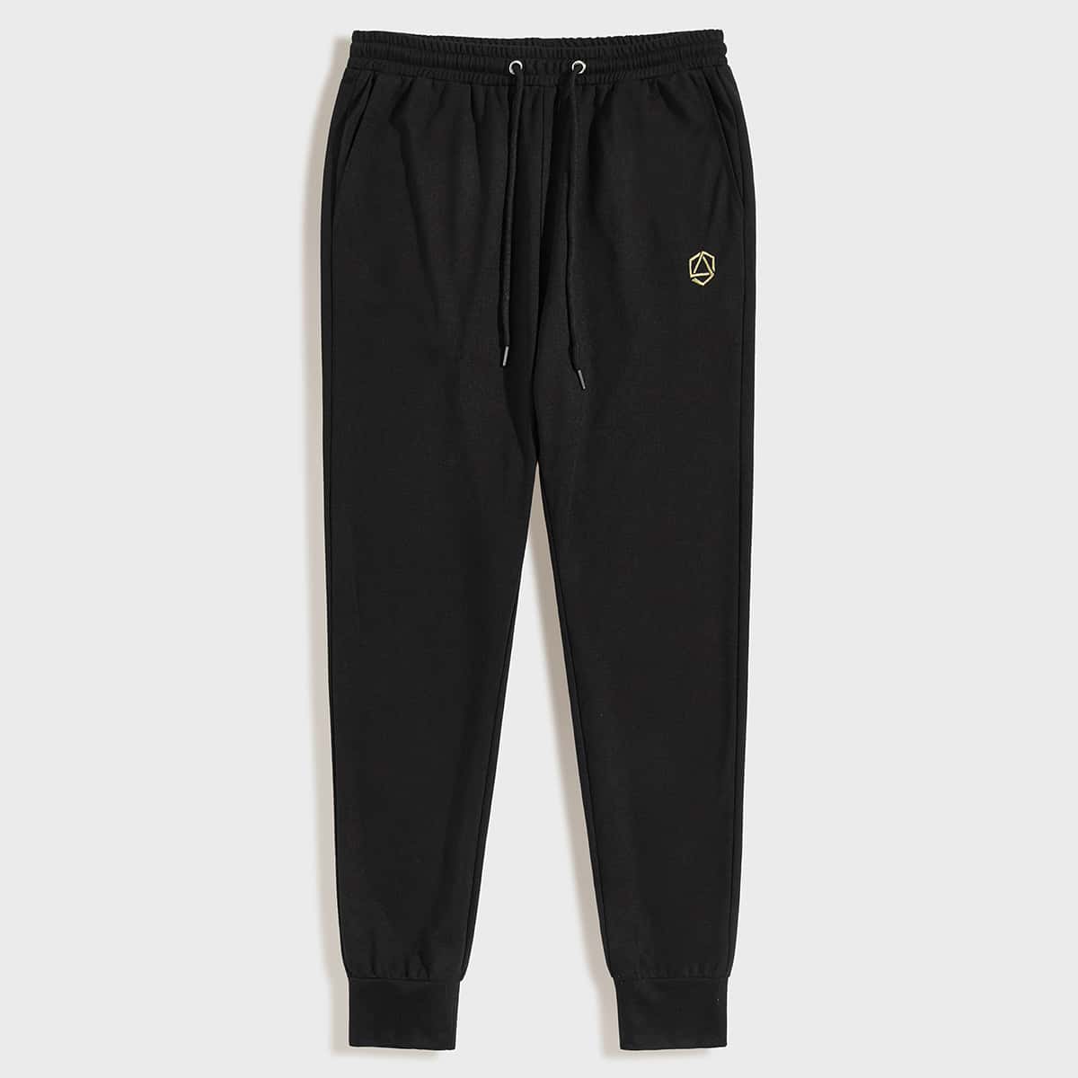 

Guys Drawstring Waist Geo Embroidery Sweatpants, Black