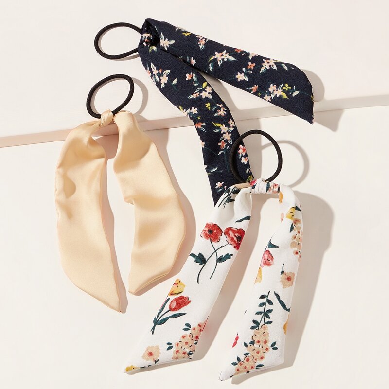 

3 pieces Floral Pattern Hair Tie, Multicolor