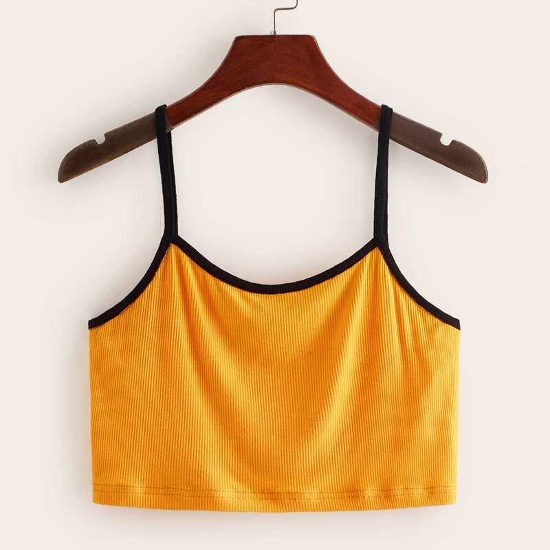 

Ribbed Contrast Binding Cami, Yellow