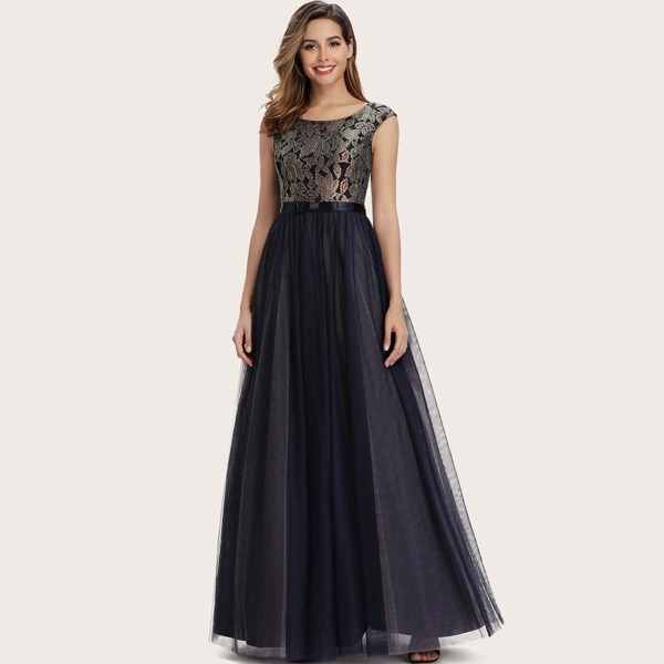 

EverPretty Кружевное сетчатое платье с узлом сзади, Темно-синий