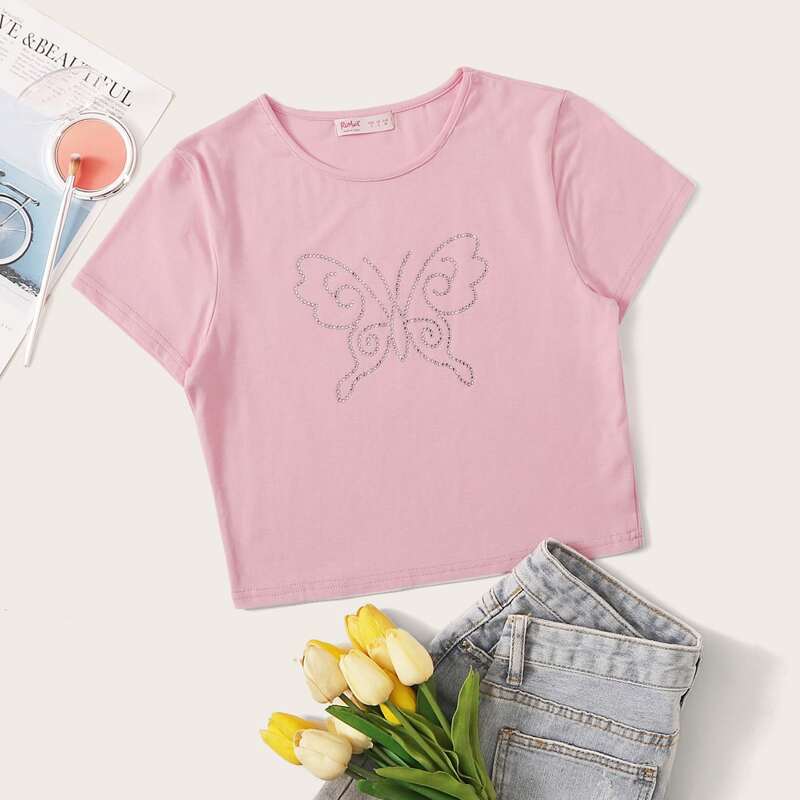 

Rhinestone Butterfly Pink Tee