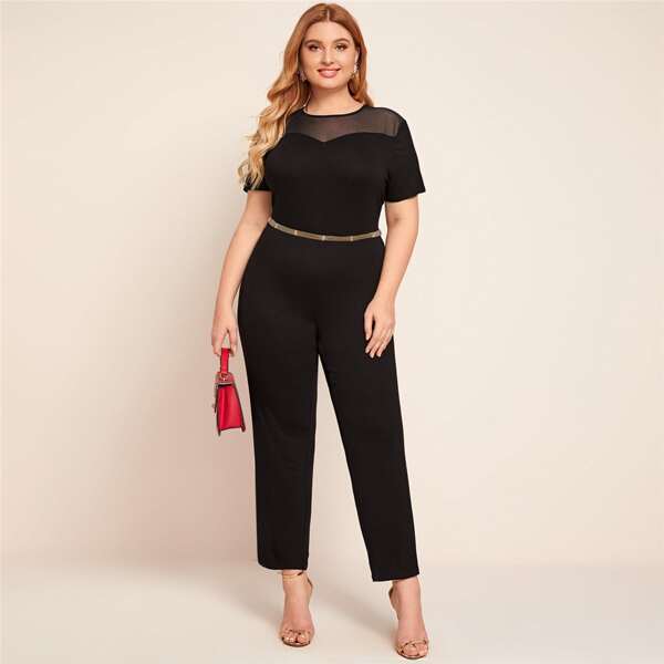 

Комбинезон с сетчатой вставкой без пояса, Чёрный