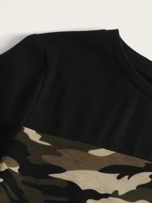 SHEIN Boys Camo Panel Top & Elastic Waist Shorts Set - Multicolor - View 3