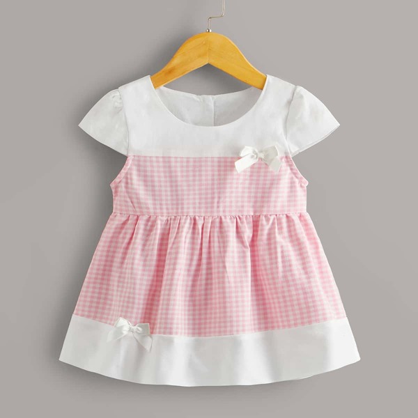 

Toddler Girls Bow Front Gingham A-line Dress, Pink
