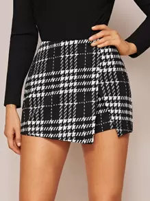 SHEIN Privé Wrap Plaid Skort - Black and White - View 1