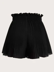 SHEIN EZwear Ruffle Waist Pleated Shorts - Black - View 2