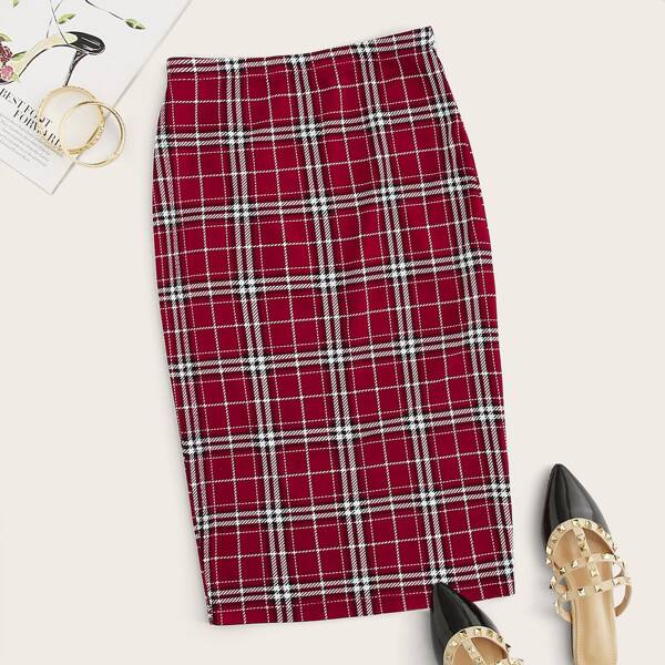 

Tartan Pencil Skirt, Red