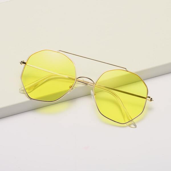 

Top Bar Polygon Frame Sunglasses With Case, Yellow