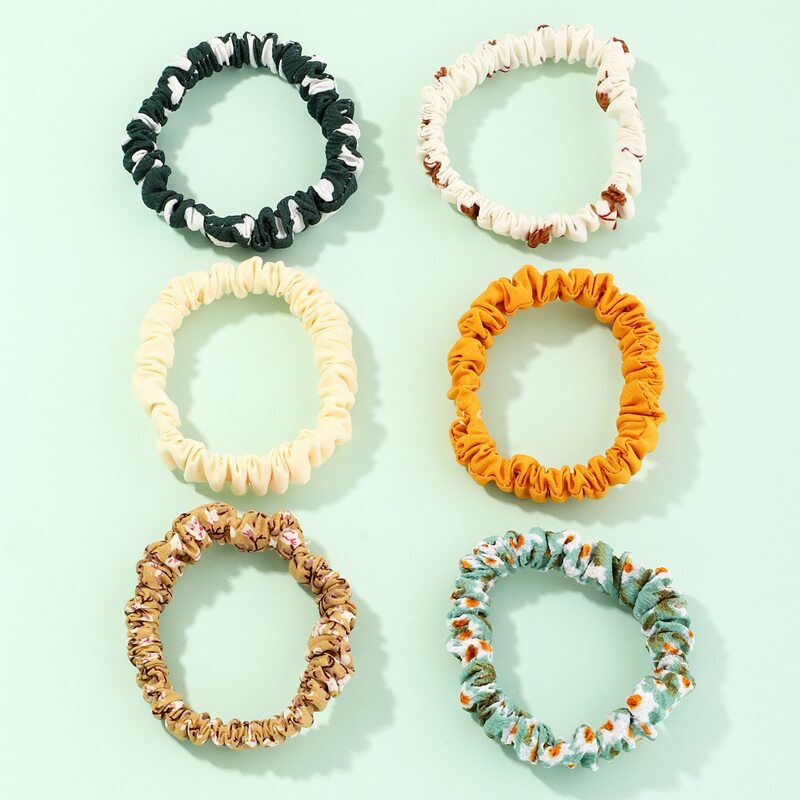 

6pcs Plant Print Scrunchie, Multicolor