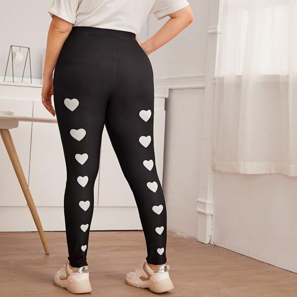 

Plus Heart Print Back Leggings, Black