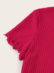 SHEIN Qutie Top corto tejido de canalé ribete en forma de lechuga - Rojo - Ver 4