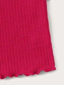 SHEIN Qutie Top corto tejido de canalé ribete en forma de lechuga - Rojo - Ver 5