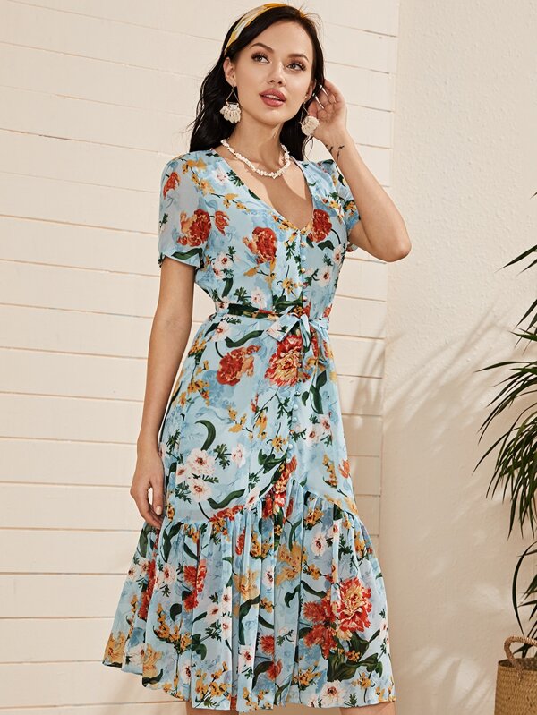 tie front a line dress