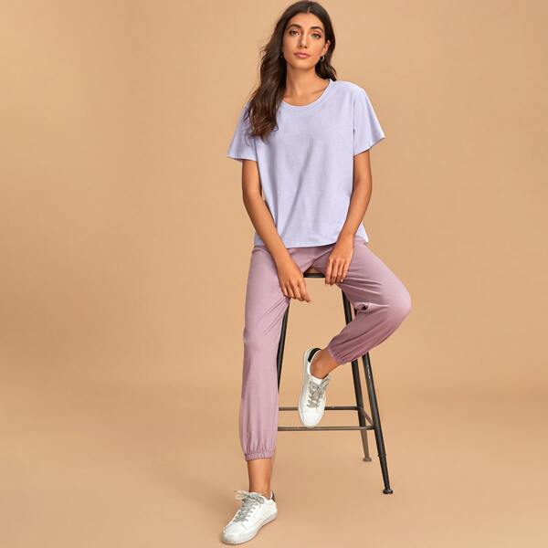 

Solid Tee & Pants PJ Set, Multicolor