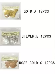 12入組3D蝴蝶牆貼玫瑰金空心紙蝴蝶牆貼花適用於家庭臥室裝飾