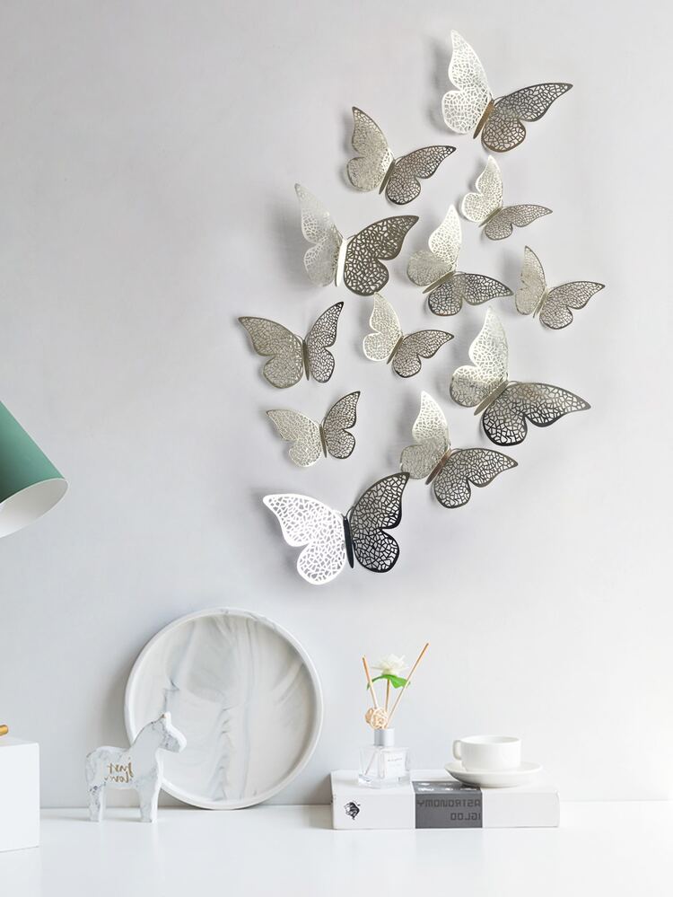 12pcs Hollow Butterfly Wall Decor, Gold Removable 3D Butterfly Sticker For Home Decor - Gold - View 7