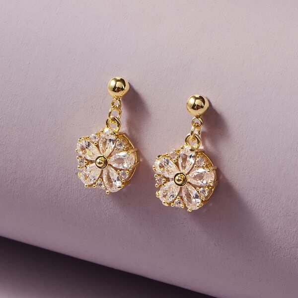 

1pair Floral Design Drop Earrings, Gold